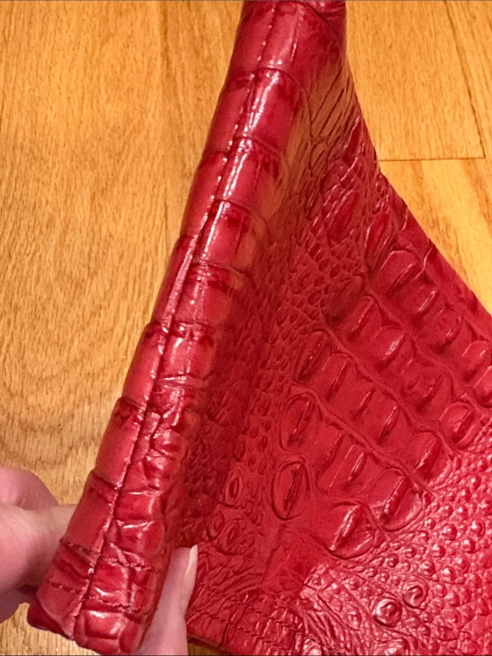 Brahmin Red Croc-Embossed Wristlet Clutch with Gold Plate